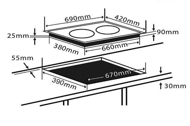 Bản vẽ kích thước Bếp từ đôi CHEFS EH-DIH206