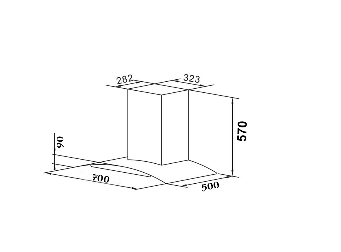 Bản vẽ kích thước Máy hút mùi CHEFS EH-R506E7G 70cm kính cong