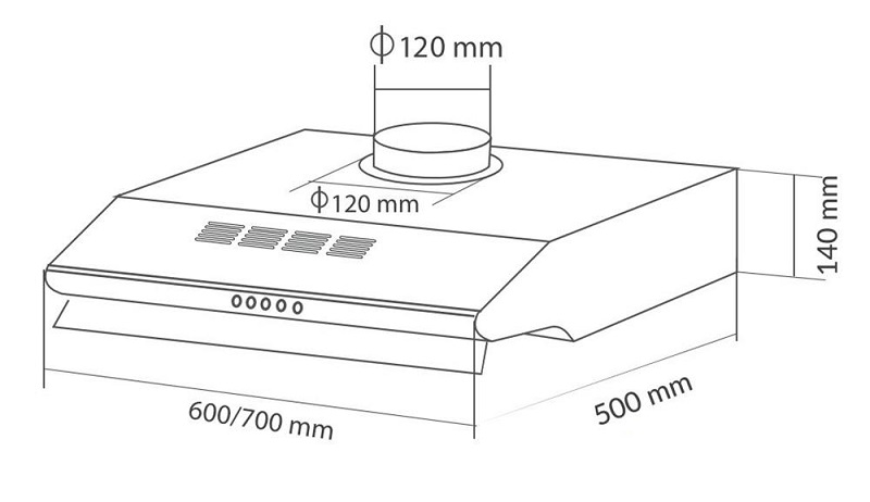 Bản vẽ kích thước Máy hút mùi EUROSUN EH-70CF19S 70cm cổ điển