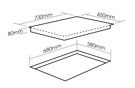 Bản vẽ kích thước Bếp từ đôi FASTER FS 888T