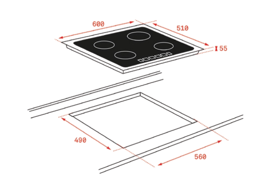 Bản vẽ kích thước Bếp từ ba TEKA IBC 63015 BK MSS 112520018