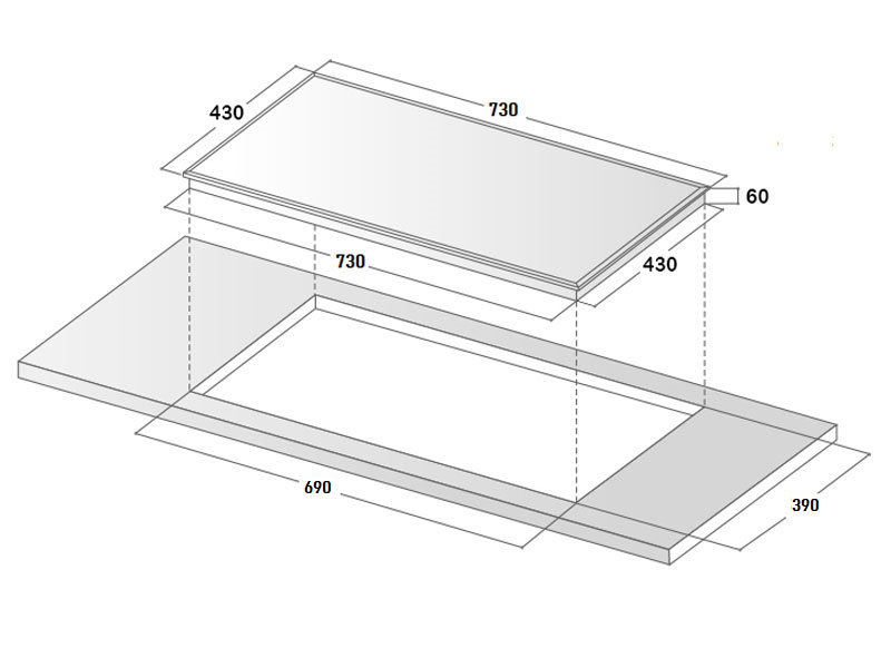 Bản vẽ kích thước Bếp từ đôi CANZY CZ S868 PIE