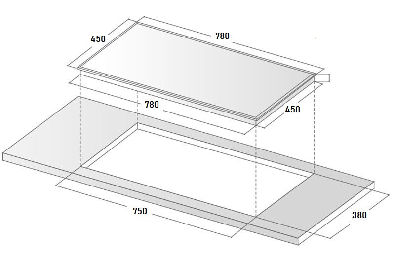 Bản vẽ kích thước Bếp từ kết hợp hồng ngoại ba CANZY CZ TL67GA