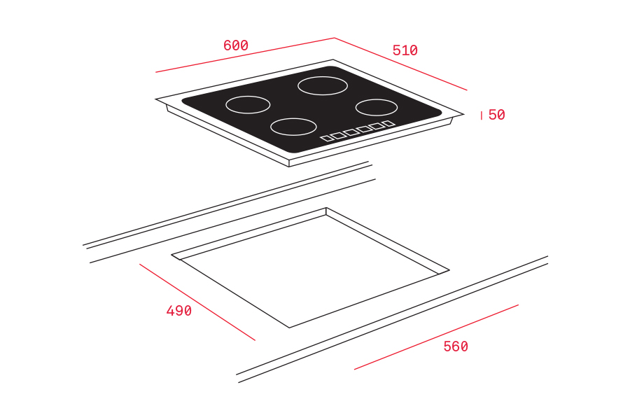 Bản vẽ kích thước Bếp từ ba TEKA IZ 6320 WHITE 10210206