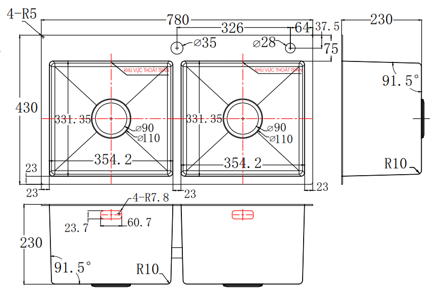 Bản vẽ kỹ thuật Chậu rửa bát inox FASTER FS 7843HMS