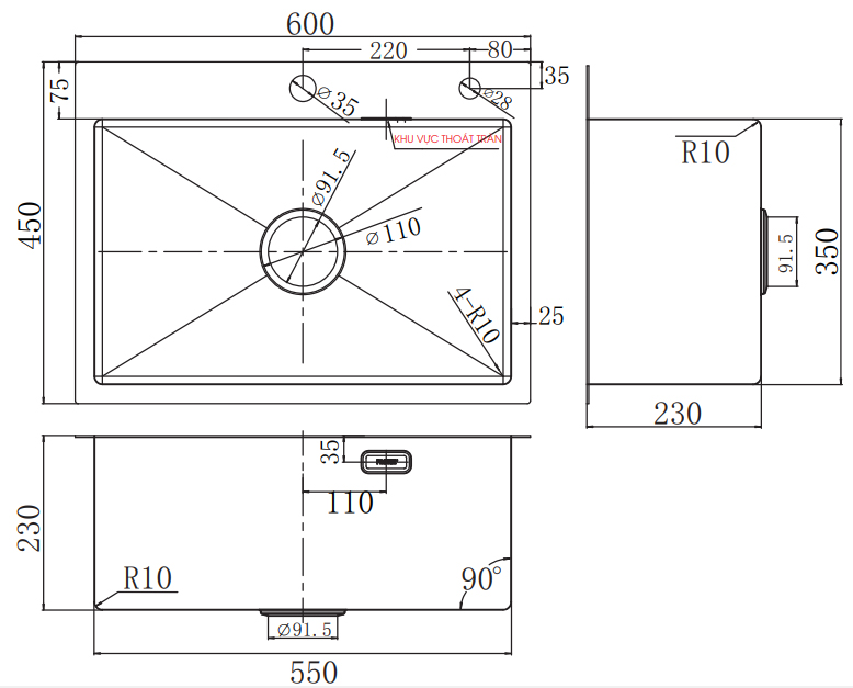 Bản vẽ kỹ thuật Chậu rửa bát inox FASTER FS 6045HM