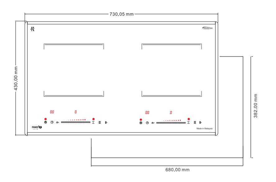 Bản vẽ kích thước Bếp từ đôi FANDI FD-730MI