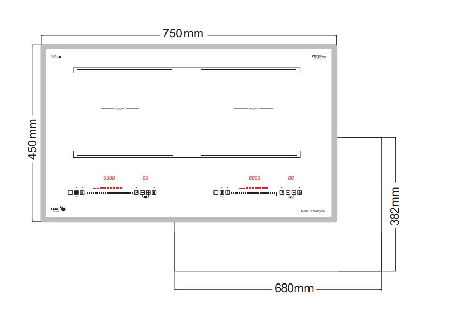 Bản vẽ kích thước Bếp từ đôi FANDI FD-750MS