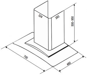 Bản vẽ kích thước Máy hút mùi BAUER BC 70SBL 70cm kính cong