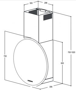 Bản vẽ kích thước Máy hút mùi BAUER BC KLASS MOON 70cm độc lập