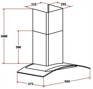 Bản vẽ kích thước Máy hút mùi FASTER FS 3588SS 70 cm kính cong