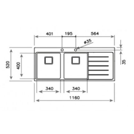kihcs thuoc Chau rua bat inox Teka ZENIT RS15 2B 1D duong ban 2 ho