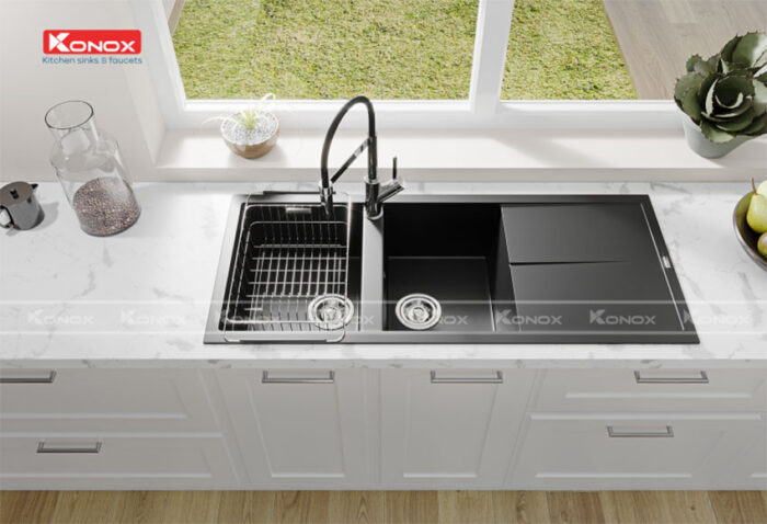 lap dat chau rua bat konox granite sink livello 1160 black