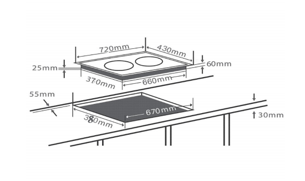 Bản vẽ kích thước Bếp từ đôi CHEFS EH-DIH320