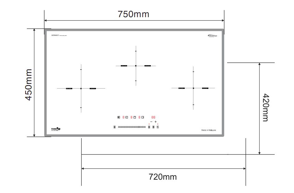Bản vẽ kích thước Bếp từ ba FANDI FD-939MRI