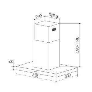 Bản vẽ kích thước Máy hút mùi FASTER BIS90T 90cm chữ T