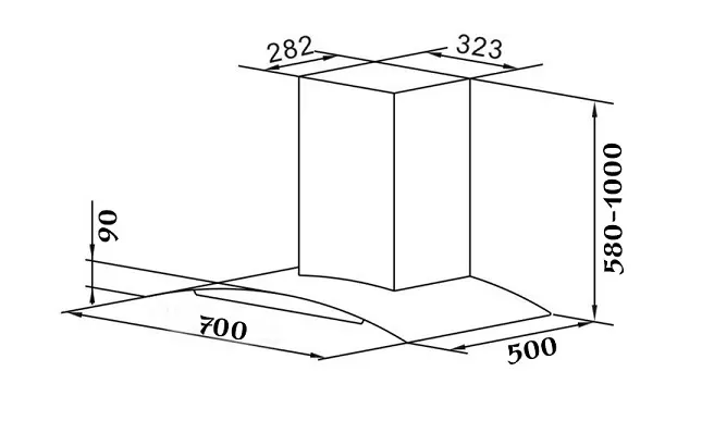 Bản vẽ kích thước Máy hút mùi CHEFS EH-R502E7T 70cm kính cong