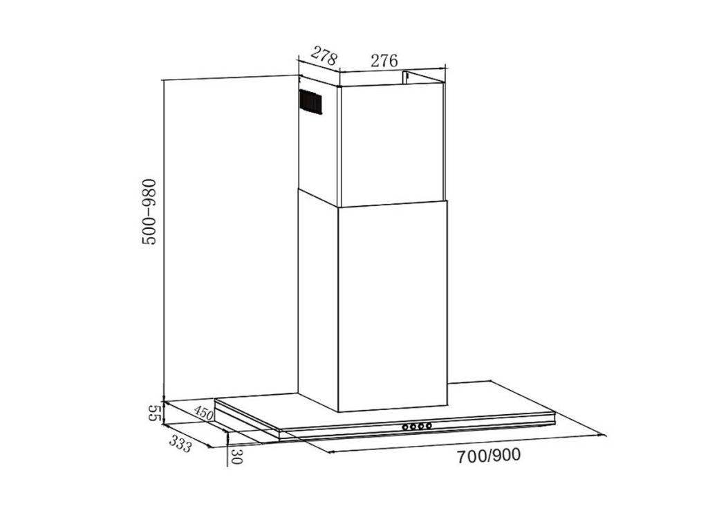 Bản vẽ kích thước Máy hút mùi EUROSUN EH-70AF75 70cm chữ T