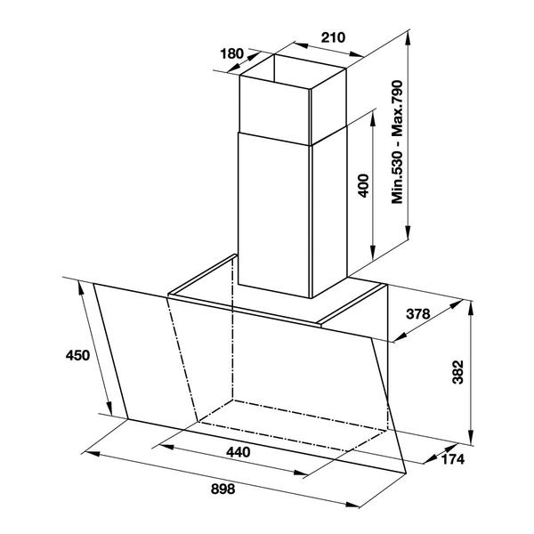 Bản vẽ kích thước Máy hút mùi HAFELE HH-WVG90C 533.89.013 90cm kính vát