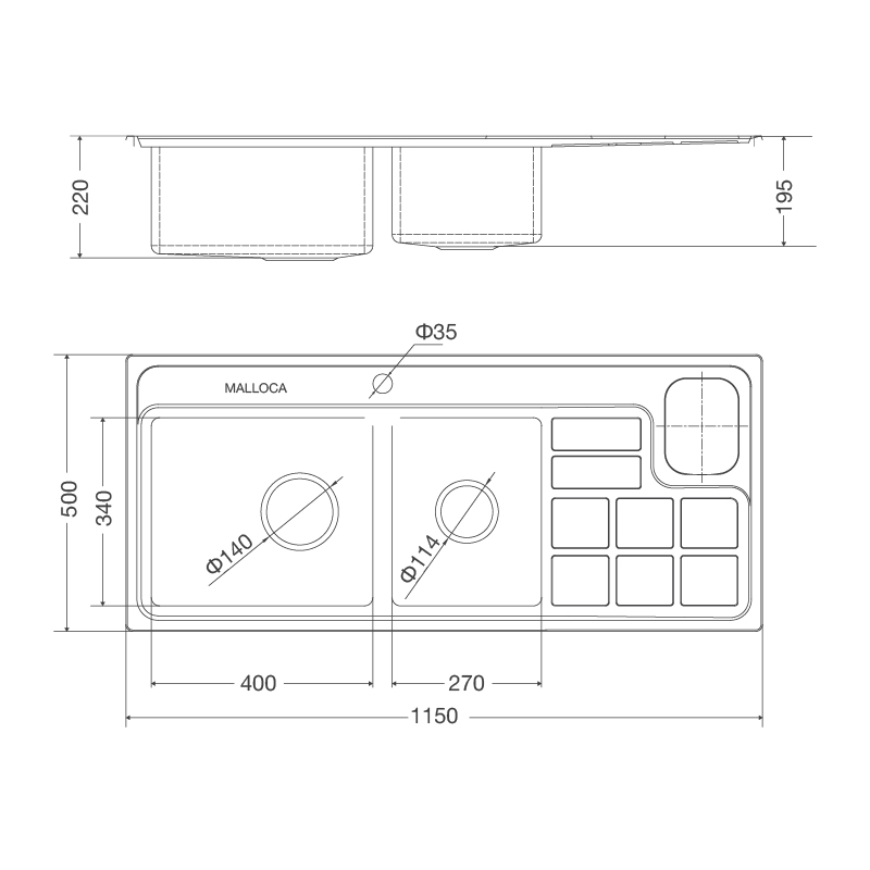 Bản Vẽ Kỹ Thuật Chậu rửa bát inox MALLOCA MS 8817 N