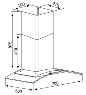 Bản vẽ kỹ thuật Máy hút mùi KOCHER K 8870 70cm/90cm kính cong