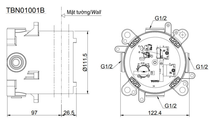 phu kien toto tbn01001b sen am tuong 3 duong nuoc ra
