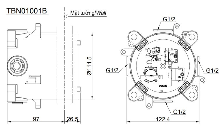 phu kien toto tbn01001b sen am tuong 3 duong nuoc ra