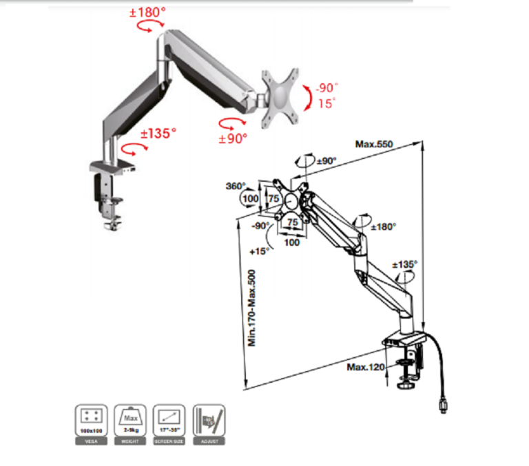 Tay treo màn hình máy tính HAFELE AP1 818.70.930 .