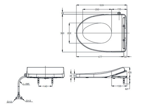 Nắp bồn cầu TOTO TCW1211A (E4) rửa cơ ECOWASHER - vuathietbi.com
