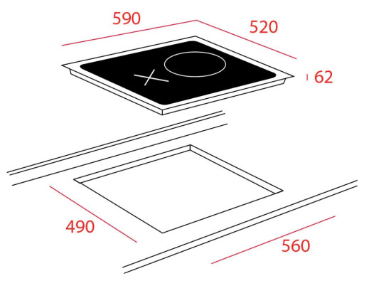 Bản vẽ kích thước Bếp từ kết hợp hồng ngoại ba TEKA HIF 6021S DT13IH