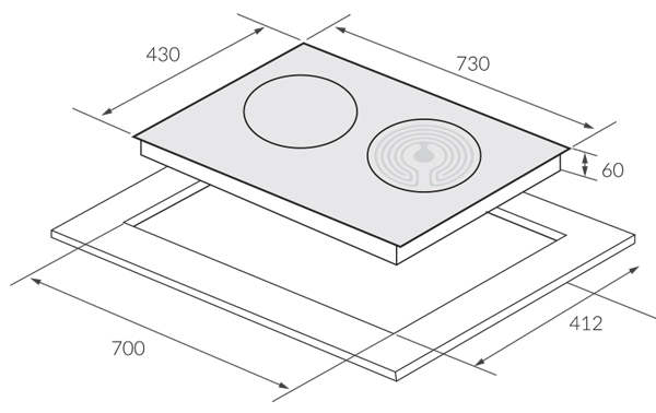 Bản vẽ kích thước Bếp từ kết hợp hồng ngoại đôi EUROSUN EU TE509MAX