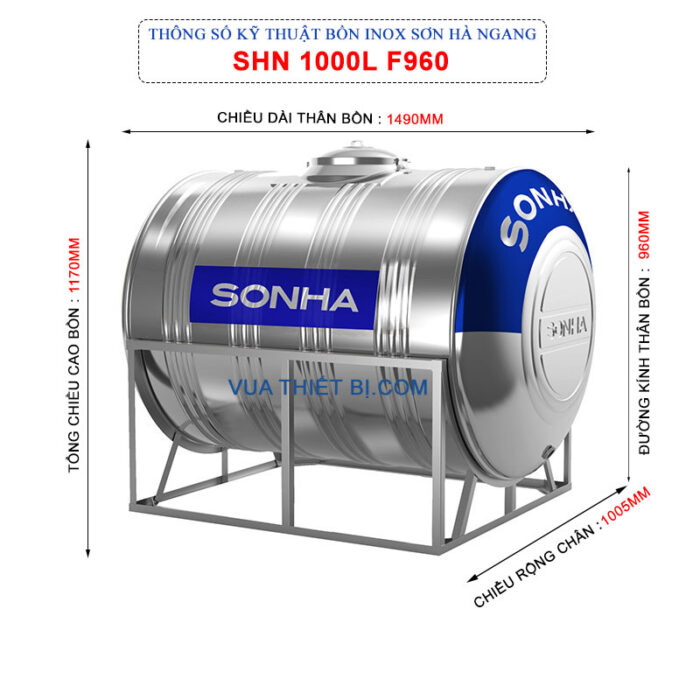 thong so ky thuat bon inox son ha 1000l ngang phi 960