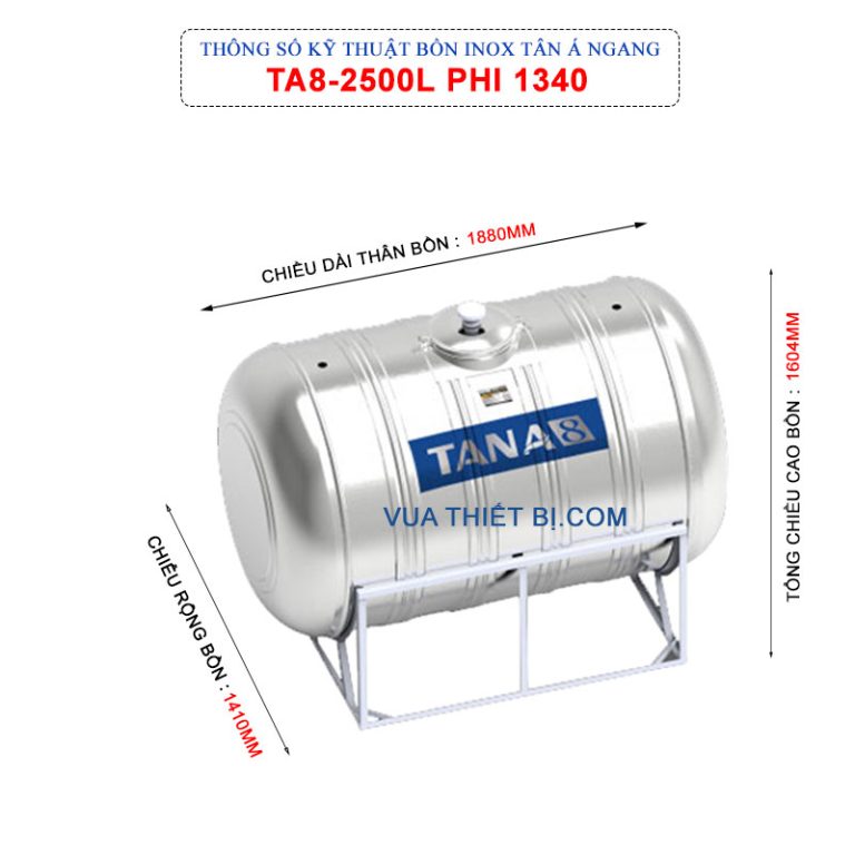 thong so ky thuat bon inox tan a ta8 2500l ngang phi 1340