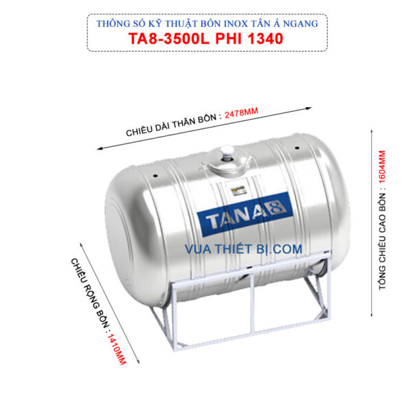 thong so ky thuat bon inox tan a ta8 3500l ngang phi 1340