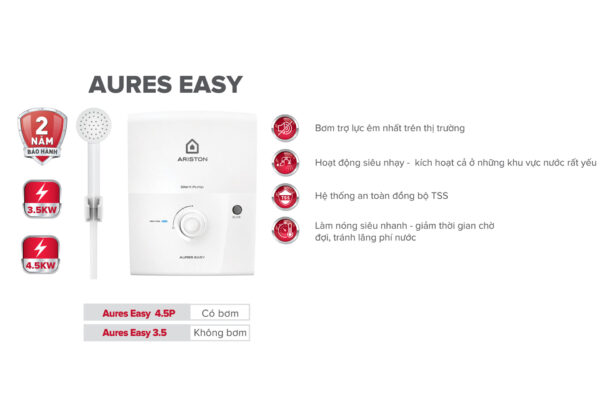 tinh nang May nuoc nong truc tiep ARISTON AURES EASY 4.5P co bom 4500w