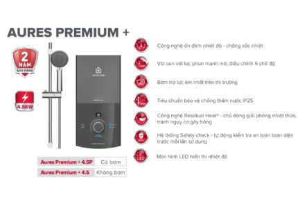 tinh nang May nuoc nong truc tiep ARISTON AURES PREMIUM 4.5 khong bom 4500w