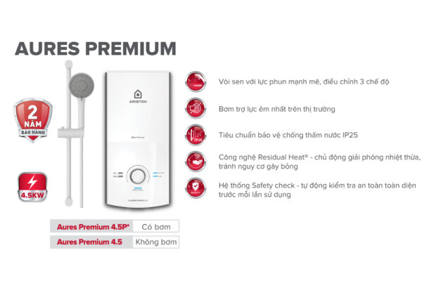 tinh nang May nuoc nong truc tiep ARISTON AURES PREMIUM 4.5P co bom 4500w