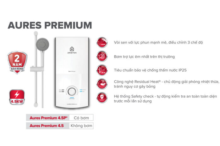 tinh nang May nuoc nong truc tiep ARISTON AURES PREMIUM 4.5P co bom 4500w