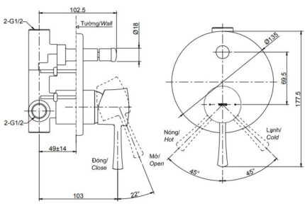 van dieu chinh nong lanh toto tbs02304b kem nut chuyen huong