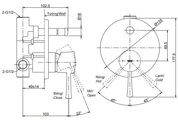 van dieu chinh nong lanh toto tbs02304b kem nut chuyen huong