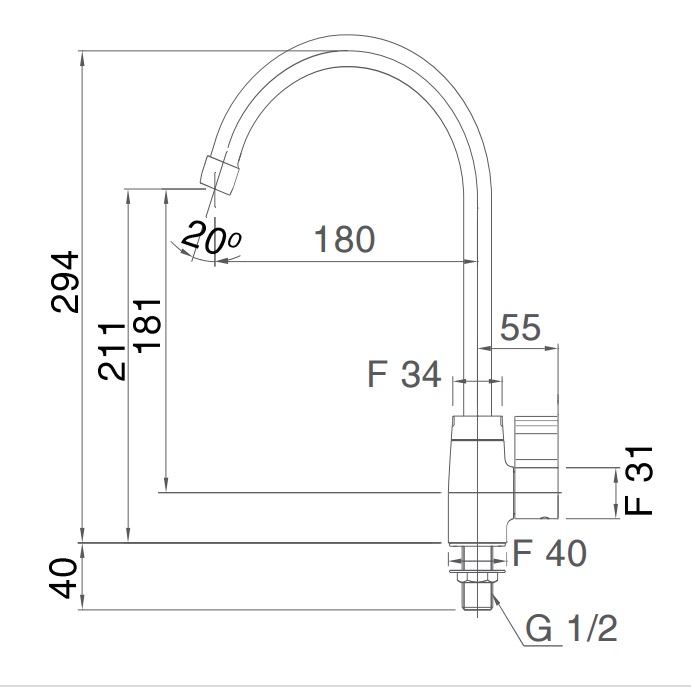 Bản vẽ kỹ thuật Vòi rửa bát INAX SFV-21S nước lạnh