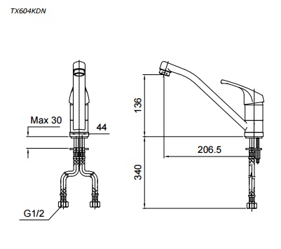Bản vẽ kỹ thuật Vòi rửa bát TOTO TTKC301F nóng lạnh