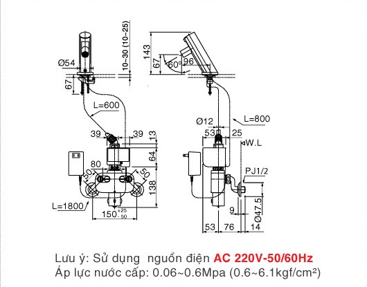 voi cam ung inax amv 90k220v nong lanh dung dien