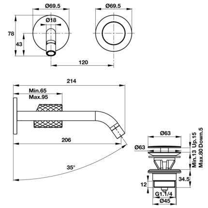 voi chau lavabo hafele charm 200 58902634 nong lanh gan tuong 2