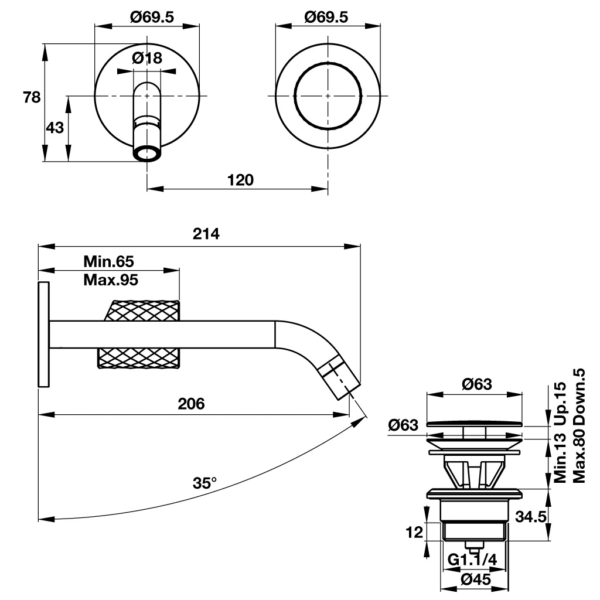 voi chau lavabo hafele charm 200 58902634 nong lanh gan tuong 2