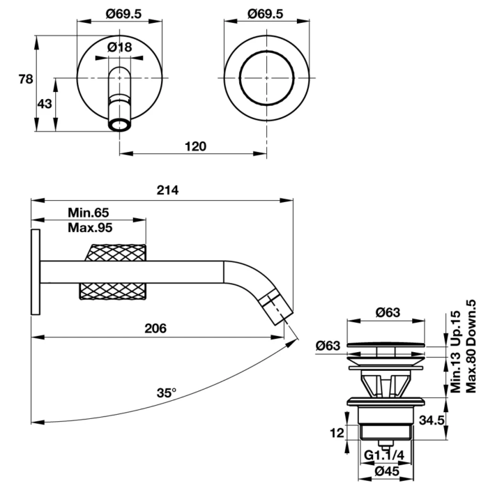 voi chau lavabo hafele charm 200 58902634 nong lanh gan tuong 2