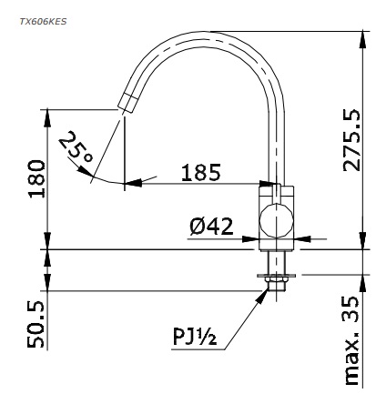 Bản vẽ kỹ thuật Vòi rửa bát TOTO TX606KES nước lạnh