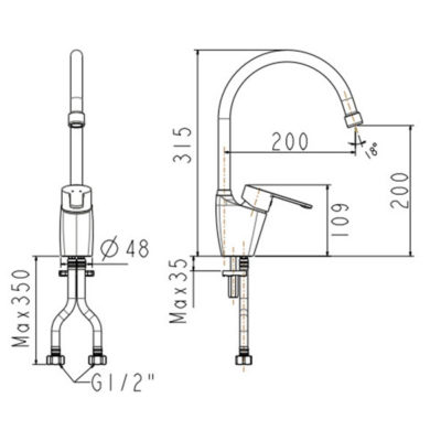 Bản vẽ kỹ thuật Vòi rửa bát American Standard WF-5623 nóng lạnh