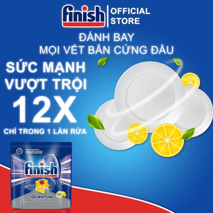Viên rửa bát Finish All In One Quantum 27 viên hương chanh