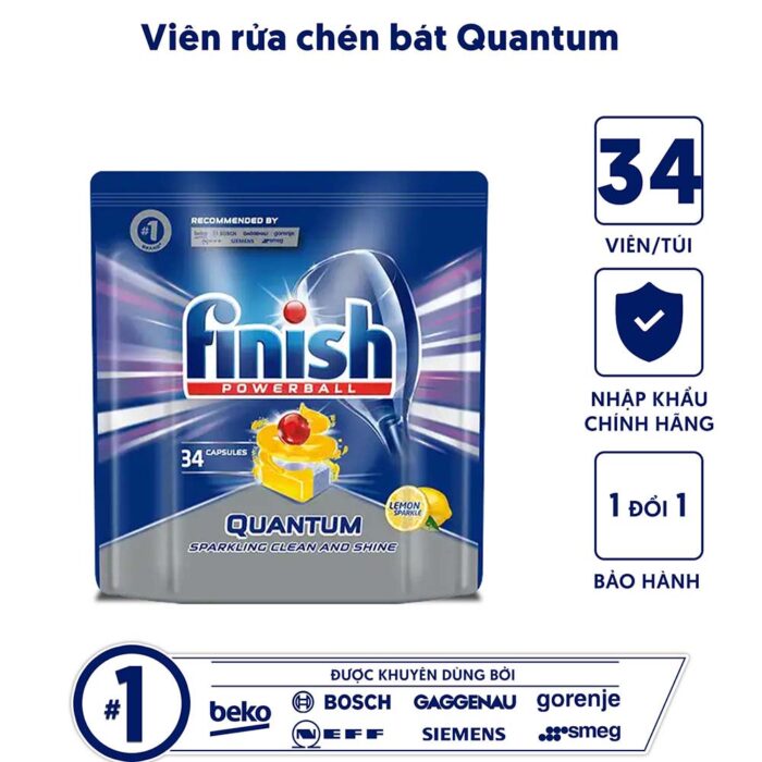Viên rửa bát Finish All In One Quantum 27 viên hương chanh